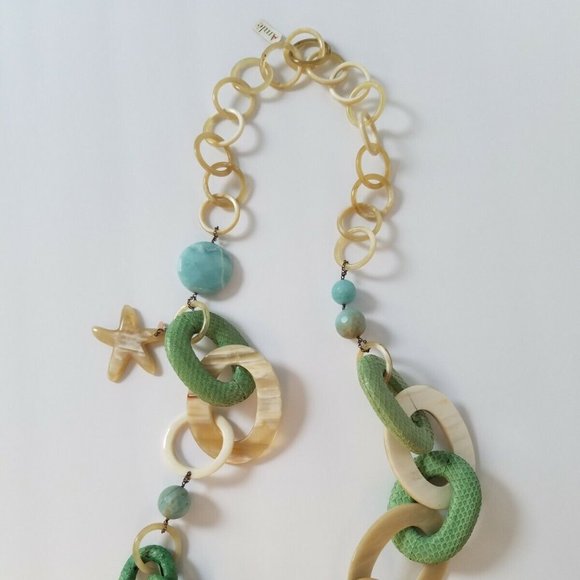 AMLE Italian Long Horn Green Chain Necklace with Python skin - Picture 10 of 16